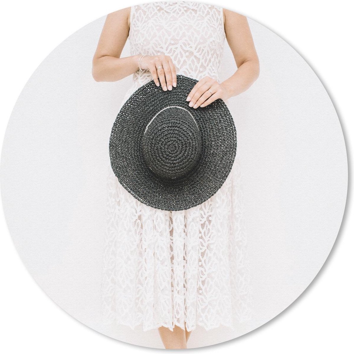 Muismat rond 30x30 cm - Mousepad Hoed - Wit - Tropisch - Ronde muismatten