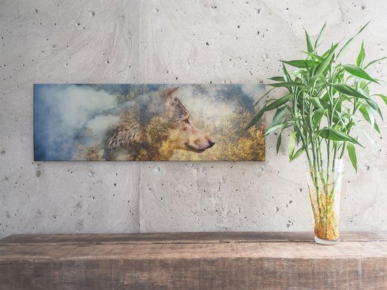 Artaza - Peinture sur toile - Tête de loup sur une forêt d'automne - Loup - Abstrait - 60x20 - Photo sur toile - Impression sur toile