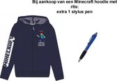 Minecraft Hoodie met Rits - Donkerblauw. Maat 140 cm / 10 jaar + EXTRA 1 Stylus Pen