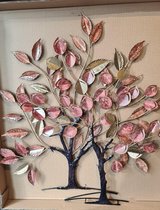 Wanddecoratie - Metal herfstbos- Muurdecoratie - Metaal - Bladeren oud rose 90x96 cm
