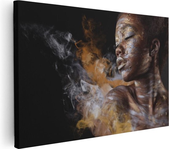 Artaza Canvas Schilderij Afrikaanse Vrouw Met Zilver En Goud - 120x80 - Groot - Foto Op Canvas - Wanddecoratie Woonkamer