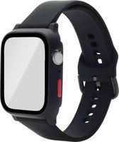 Luxe 3-in-1 Siliconen Armband Met Gehard Glas Screenprotector Case Cover Bumper Hoesje Geschikt Voor Apple Watch Series 4/5/6/SE 40 mm Horloge Bandje - 40mm iWatch Sportband Polsba