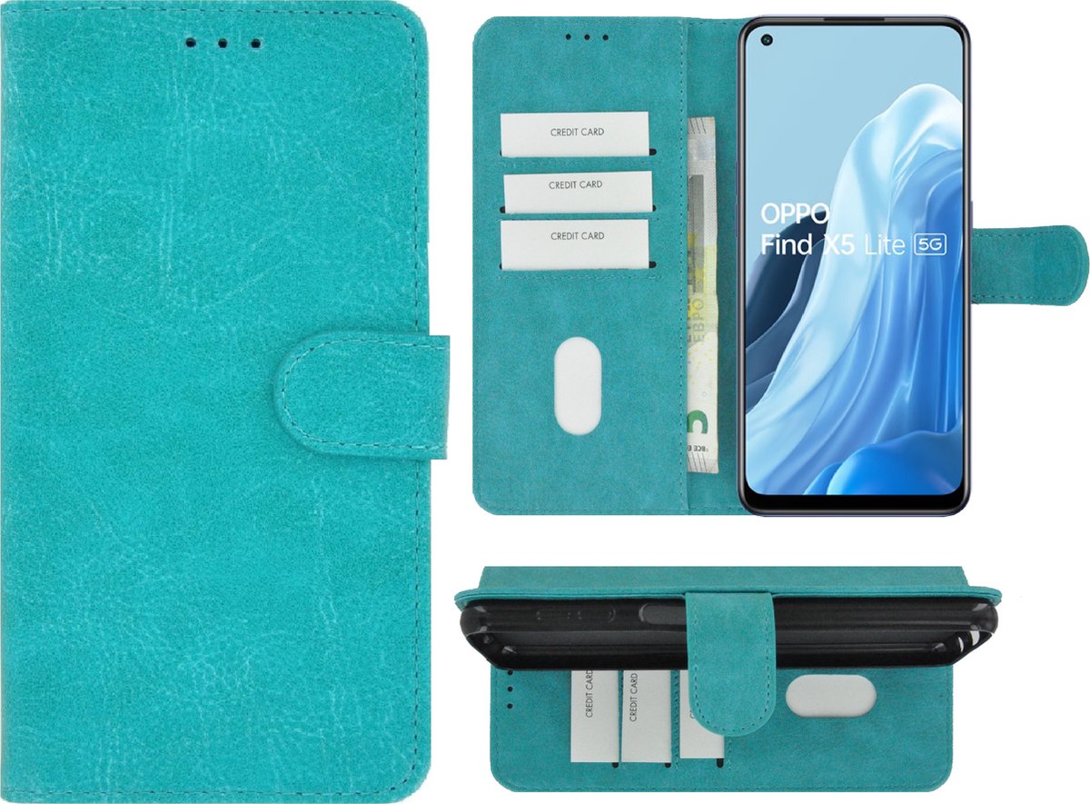 Pearlycase hoesje Geschikt voor Oppo Find X5 Lite - Kunstleer Book Case - Turquoise