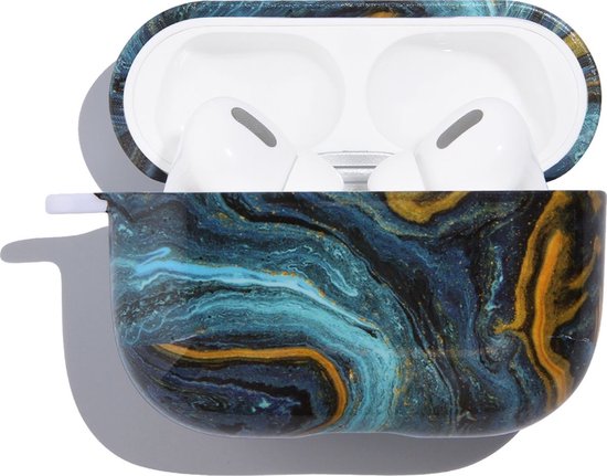 Mobigear - Hoesje geschikt voor Apple AirPods Pro 1 Hardcase Hoesje | Mobigear Marble - Zwart / Blauw