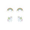 foto van Zilveren regenboog en unicorn kinderoorbellen | unicorn oorknopjes Meisje Zilver | regenboog oorknopjes Meisje Zilver | kindersetje oorstekers | kindersieraden meisje sets zilver |  Zilverana | Sterling 925 Silver