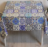 Tafelkleed vierkant 140x140 cm - Bedrukt Velvet Textiel - Blauwe mandala - Tafellaken - De Groen Home