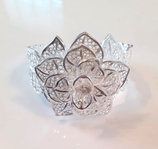 Flower silver bangle 21811 - Bloem zilver 925 armband 21811 - one size - Cadeautip