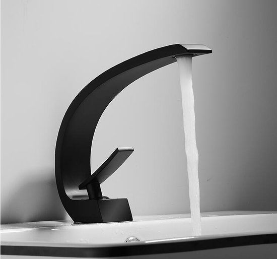 Kraan met licht voor badkamer, led-waterval, badkamerkraan zwart & goud ledlicht, 3 kleuren veranderende uitloop, wastafelarmatuur voor badkamer, keuken, douches