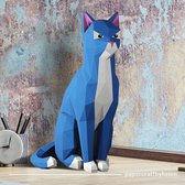 Hobbypakket - 3D Papercraft Kat – Compleet knutselpakket met snijmat, liniaal, vouwbeen, mesje – 50 cm – Blauw