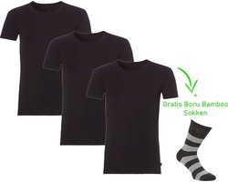 Bamboo T-Shirt - Ronde Hals - Super zacht - Antibacterieel - Perfect draagcomfort - 95% Bamboo - 3 stuks - 1 paar bamboo sokken cadeau - Zwart - L