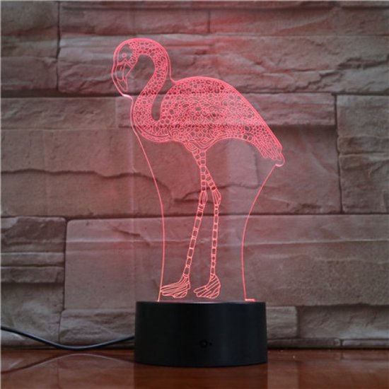3D Led Lamp Met Gravering - RGB 7 Kleuren - Flamingo