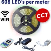 Led strip set - Dual white - 5 meter - 608 leds per meter!! -COB - egale lichtlijn - wifi en afstandsbediening - zelfklevend - dimbaar - ledstrip - wifi led strip 5 meter - smart led strip - sfeerverlichting