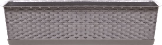 Set de 3 jardinières/bacs à fleurs en rotin Ratolla en plastique taupe 6,3 litres - 40 x 17 x 15 cm - Avec soucoupe de collection