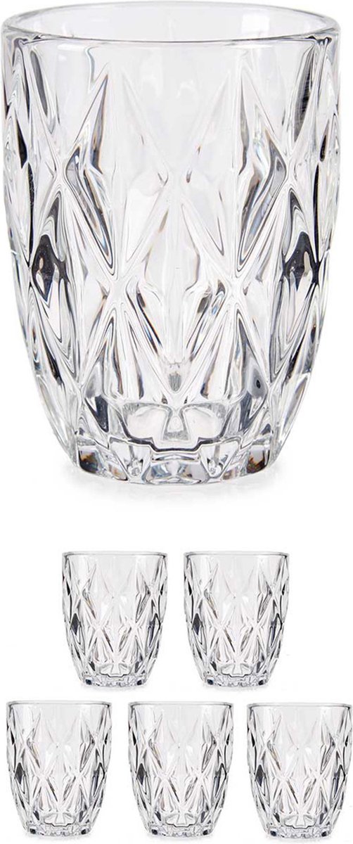 Set van 18x stuks luxe gedecoreerd glas drinkglazen/waterglazen van 270 ml transparant - Formaat per glas 8 x 12.5 cm