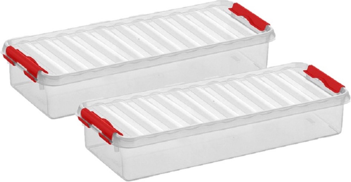 3x stuks opberg box/opbergdoos 2.5 liter 38.5 x 14 x 6.6 cm - Opslagbox - Opbergbak kunststof transparant/rood