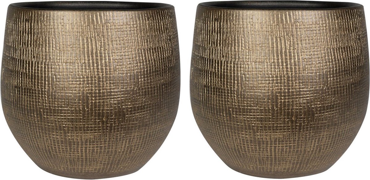 Steege Plantenpot - Set van 2x stuks - modern design - goudkleurig - 32 x 36 cm - bloempot