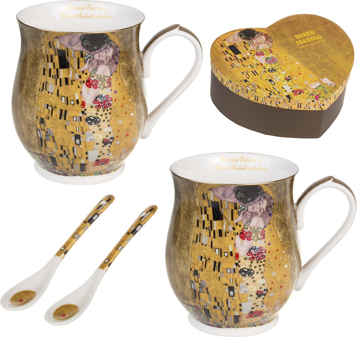 Queen Isabell - Koffiemok set met lepel voor twee personen | Porselein The Kiss Klimt