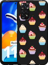 Redmi Note 11/11S Hoesje Zwart Cupcakes - Designed by Cazy