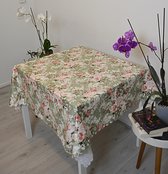 Nappe carrée 140x140 cm - Textile Velours Imprimé - Fleurs rose pastel - Nappe - De Groen Home