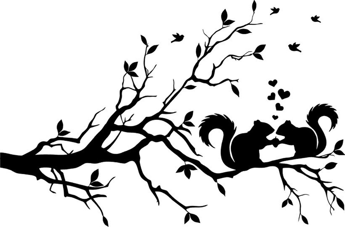 Muur - Raam Sticker Eekhoorns op tak - Veranda - Overkapping - Decoratief - Dieren - Grappig - Wanddecoratie