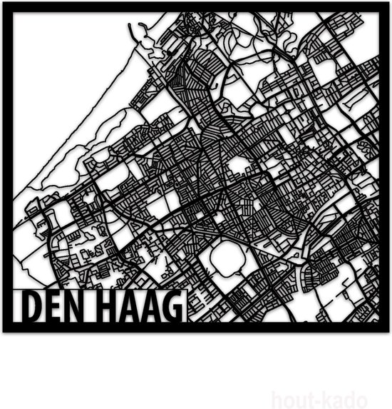 Hout-Kado Citymap Den Haag - Zwart - XL - Houten Stadskaart - Houten wanddecoratie - Plattegrond