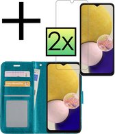 Hoes Geschikt voor Samsung A13 4G Hoesje Book Case Hoes Flip Cover Wallet Bookcase Met 2x Screenprotector - Turquoise