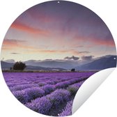 Tuincirkel Een prachtig lavendelveld bij zonsondergang - 120x120 cm - Ronde Tuinposter - Buiten XXL / Groot formaat!