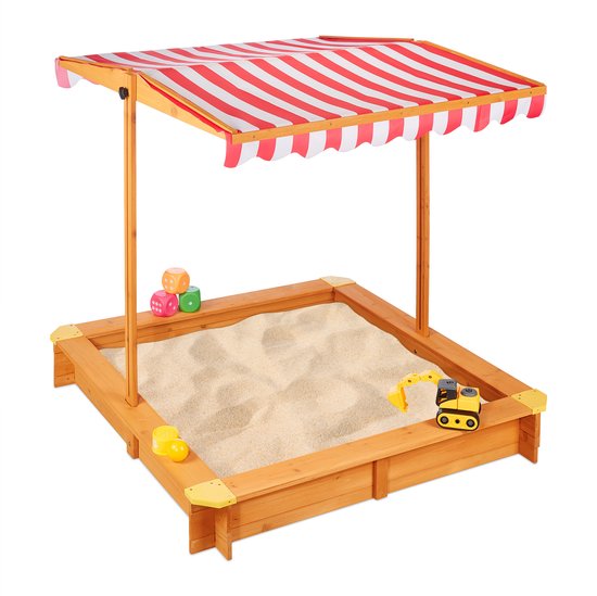 kleur nakoming weerstand bieden Relaxdays zandbak met dak - verstelbaar - zandkist - zitrand - grondzeil -  dennenhout | bol.com
