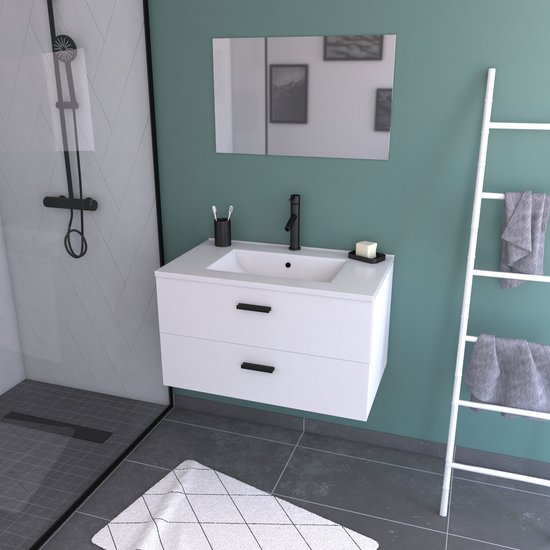 Meuble de salle de bain suspendu blanc Aurlane 80 cm H46xL80xP45cm - avec  tiroirs,... | bol
