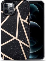 IYUPP Marmer Hoesje - Geschikt voor Apple iPhone 13 - Zwart x Goud