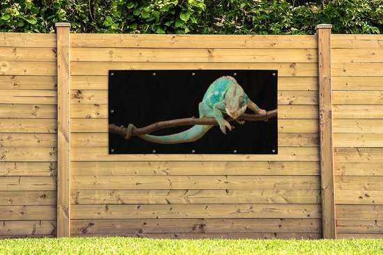 Affiche clôture Caméléon - Branche - Pastel - 200x100 cm - Toile de jardin