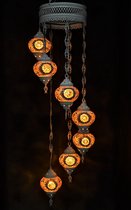 Hanglamp multicolour bruin zwart glas mozaïek Oosterse lamp kroonluchter Crèmewit 7 bollen