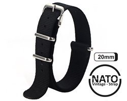 20mm Premium Nato Strap Zwart - Vintage James Bond - Nato Strap collectie - Mannen - Horlogeband - 20 mm bandbreedte voor oa. Seiko Rolex Omega Casio en Citizen