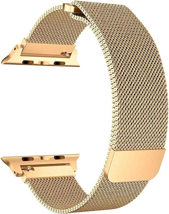Bandje geschikt voor Apple Watch Bandje Series 1/2/3/4/5/6/SE/7 42/44/45 mm - Milanees Polsband RVS Loop - Goud