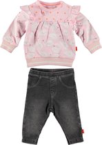 BESS - kledingset - 2delig - Broek Jegging Jogdenim grijs - Sweater roze met zwanen - Maat 62