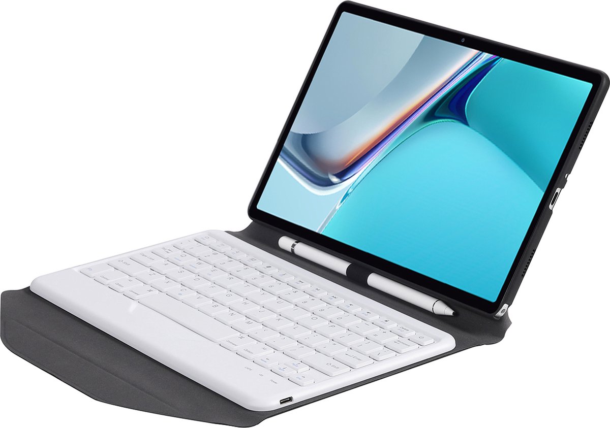 Tablet Toetsenbord Hoes geschikt voor Huawei Matepad 11 (2021) - Met Draadloos Bluetooth Keyboard en Stylus pen houder - Wit