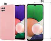 Hoesje Geschikt Voor Samsung Galaxy A22 5G Hoesje Soft Nano Silicone Backcover Gel Roze Met 2x Glazen Screenprotector