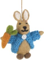 Konijn-handgemaakt Fairtrade - naaldvilt-konijn in vest-sleutelhanger