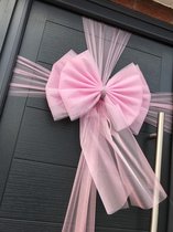 Nœud de naissance sur porte - Nœud de porte en tulle rose Naissance fille - Décorations de naissance en plein air - Nœud en tulle prêt à l'emploi pour une naissance