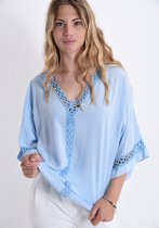 Luchtige viscose dames top met vlinder mouwen, kleur STERK BLAUW, 40/42