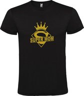 Zwart T shirt met print van "Super Mom " print Goud size M