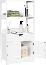 A.T. Shop  badkamermeubel, veelzijdige badkamerplank met 4 niveaus, badkamermeubel van hout, wit, 60 x 122 x 32,5 cm (B x H x D) BBC64WT