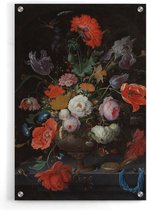Walljar - Mignon - Stilleven met Bloemen en een Horloge - Muurdecoratie - Plexiglas schilderij