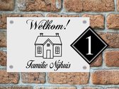 Naambordje voordeur welkom huisje 20x30 met nummer opaal