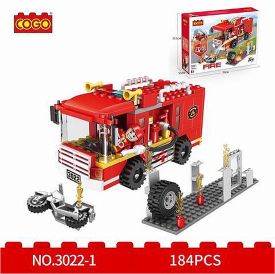 Cogo 3022 City - Voiture des Pompiers - 184 pièces - Compatible Lego City - Jeu de construction