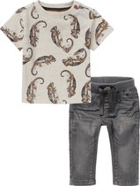 Noppies - Kledingset - 2delig - Jeans Grey denim - shirt oatmeal met print - Maat 74