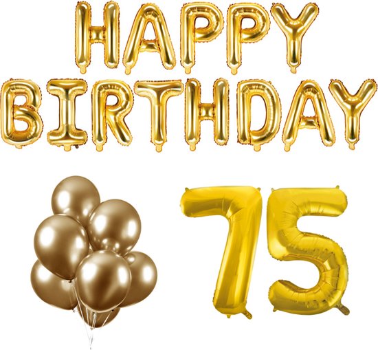 gemakkelijk levering aan huis gedragen 75 jaar Verjaardag Versiering Ballon Pakket Goud | bol.com