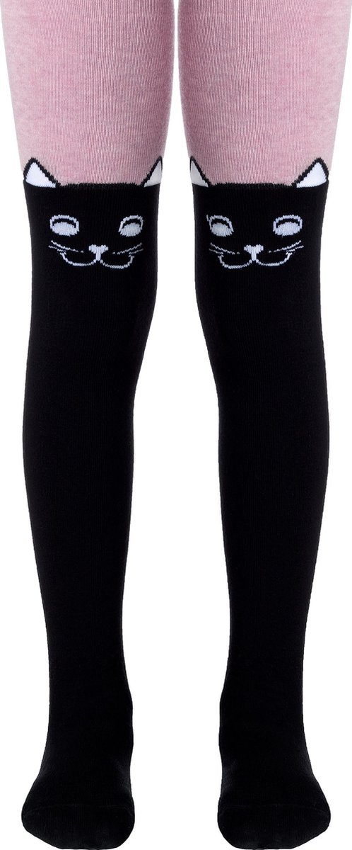Trendy kindermaillot overknee effect, maat 104/110, zwart-roze