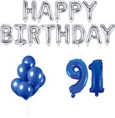91 jaar Verjaardag Versiering Ballon Pakket Blauw & Zilver