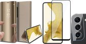 Hoesje geschikt voor Samsung Galaxy S22 Plus - Book Case Spiegel Wallet Cover Hoes Goud - Full Tempered Glass Screenprotector - Camera Lens Protector